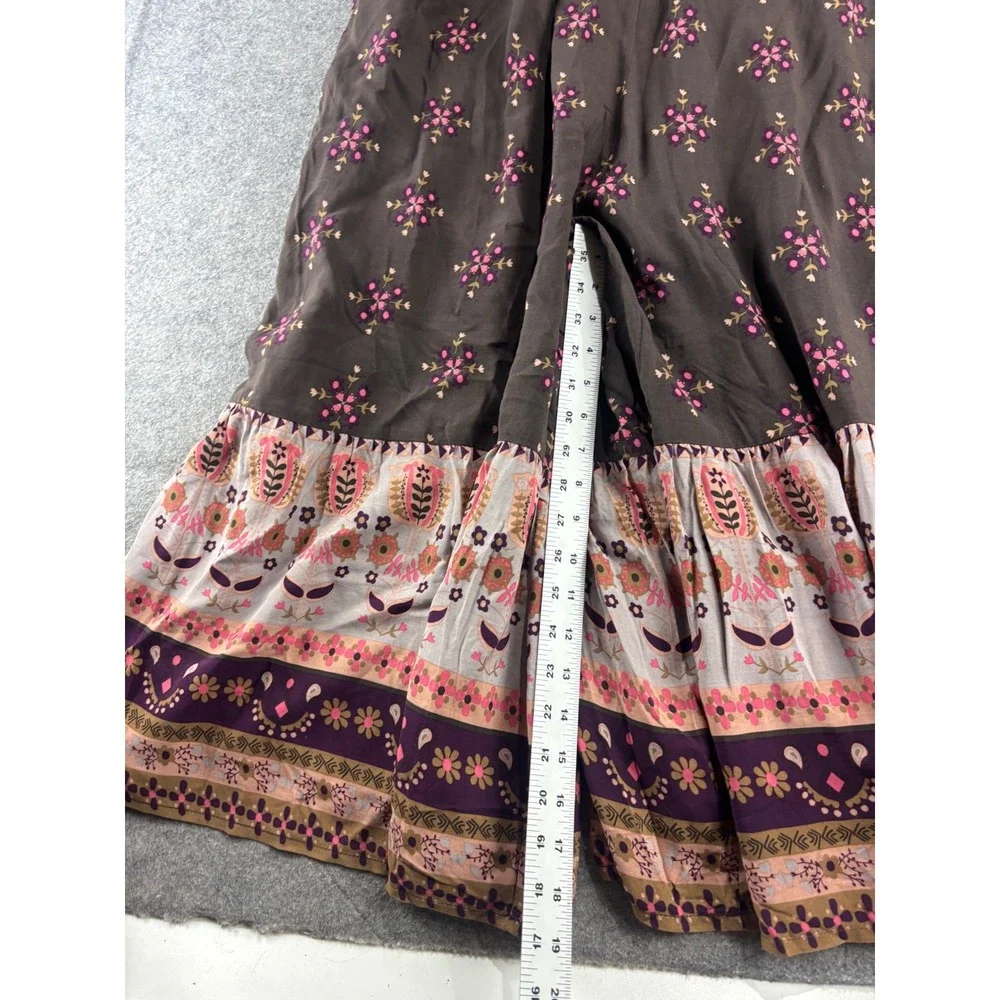 Natural Life Floral Wide Leg Jumpsuit Brown Pink Boho Tiered Ruffle Women L Boho